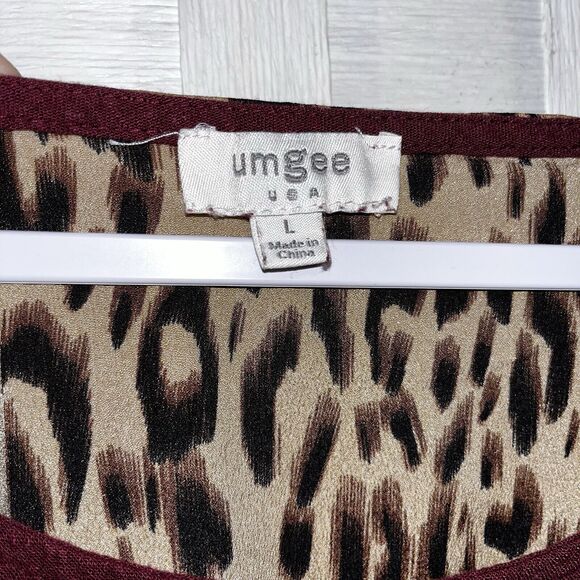Umgee Womens Wine Animal Back Fishtail Scoop Tunic Dress Size Large Fall Boho - Picture 7 of 15